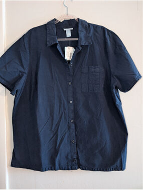 Liz & Me Navy Button Down Shirt 1X, Womens